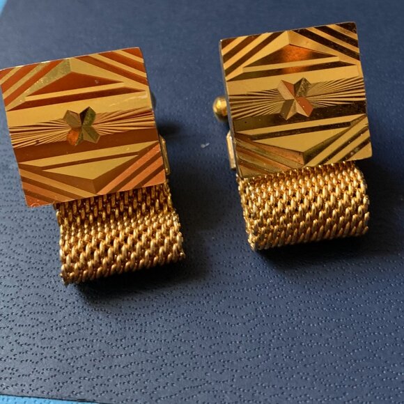 24K Gold Plated Vintage Mesh Cufflinks - Picture 1 of 4